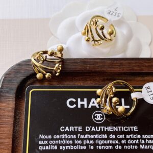 CHANEL Titanium Steel Beaded Adjustable Open Ring #J094